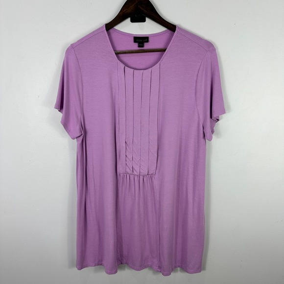 J Jill Wearever Top Womens L Purple Pleated Tunic Blouse Cottagecore Minimalist - Picture 1 of 7